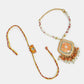 NVR Women & Men Set of 2 Peach Lotus Shape Kundan Stone-Studded & Beaded Bhaiya Bhabhi Rakhi With Roli Chawal | Swadesiicart