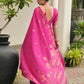 Vishnu Weaves Women's Pink Linen Silk Zari Weaving Saree with Blouse - Swadesiicart