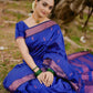 DEIANA'S Beautiful Designer Golden zari Soft Lichi Silk Saree - Blue - Swadesiicart