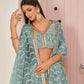 Aastha Fashion Ocean Blue Butterfly Net White Cotton Thread Work, Zari Work And Sandwich Sequence Work Embroidery Wedding Wear Lehenga Choli