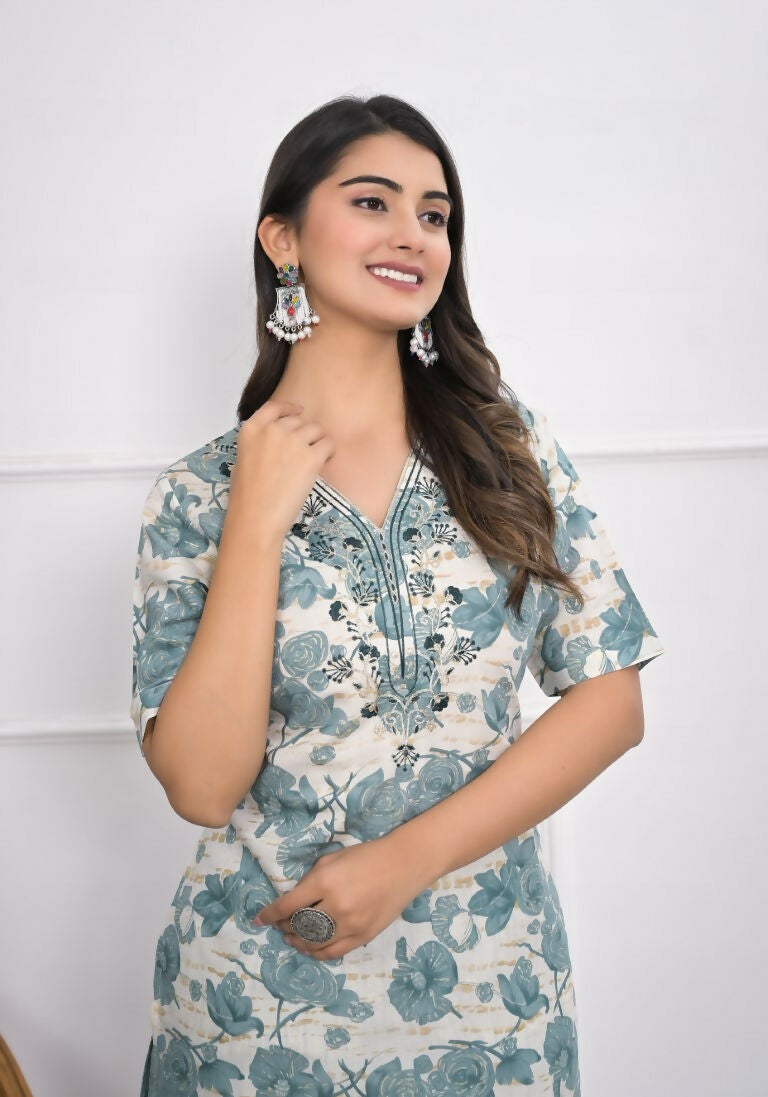 Festive Wear Ethnic Off White chanderi Stitched Suit With Dupatta - Anbazaar - Swadesiicart