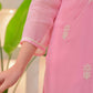 The52 Pink Women's Beautiful Chikankari Work Chanderi Fabric Straight Kurta Pant and Dupatta Set - Swadesiicart