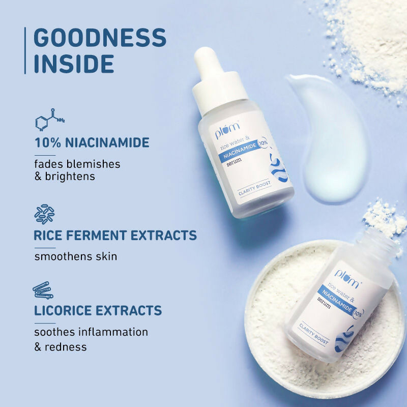 Plum 10% Niacinamide Brightening Face Serum With Rice Water - Fades Blemishes & Dark Spots, Beginner Friendly - Swadesiicart