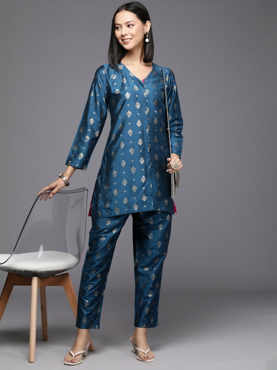 Ahalyaa Women's Traditional Wear Co-ods - Teal Blue - Swadesiicart