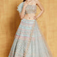Jyoti Fashion Light Turquoise Thread, Zari and Paper Mirror Embroidered Organza One Shoulder Bridal Lehenga Choli | Swadesiicart