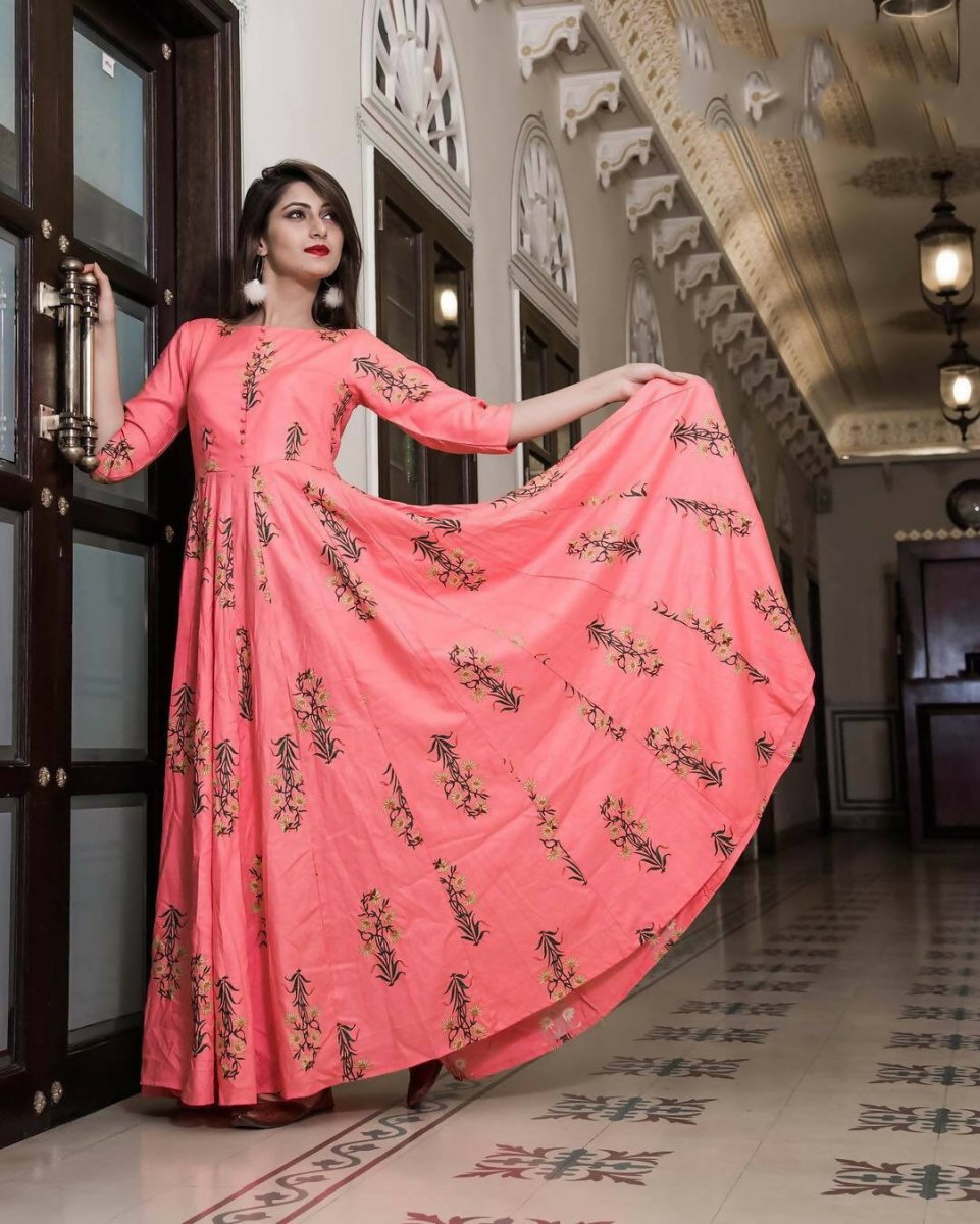 All Season Designer Pink Pure Maslin Gown - Anbazaar