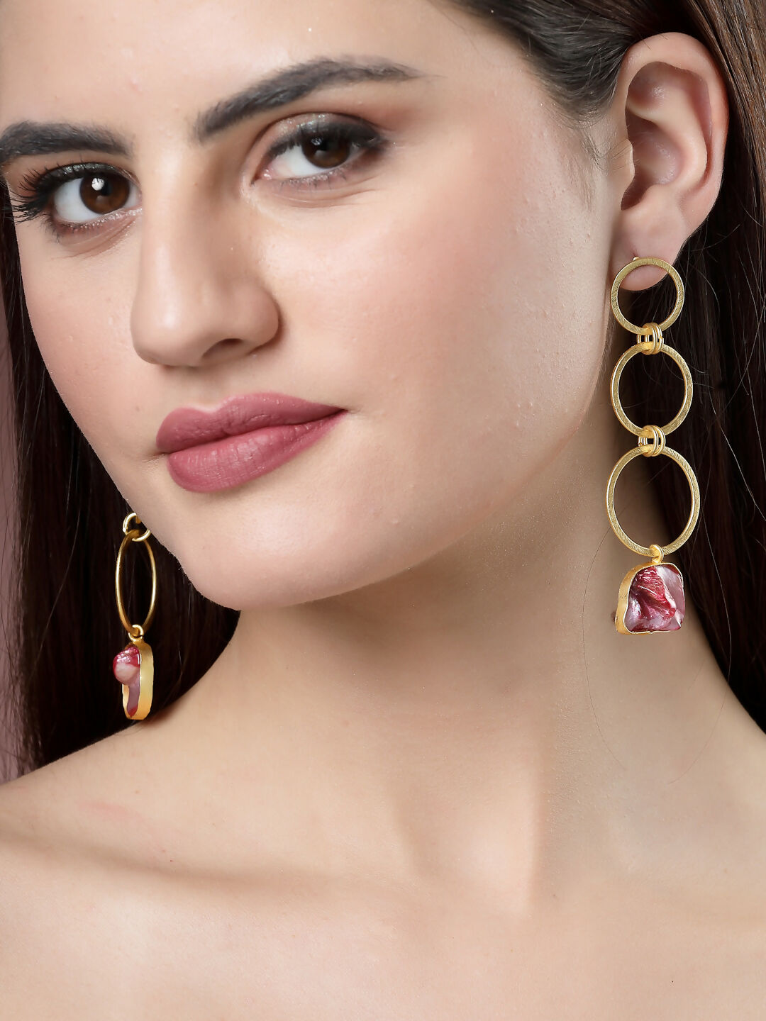 NVR Women's Gold-Polished Mother of Pearl Handcrafted Drop Earrings - NR Retail-NVR