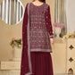 Faux Georgette Maroon Embroidered Gharara Style Suit - Emponline | Swadesiicart