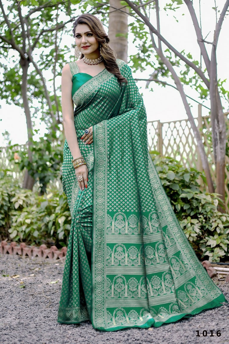 Partywear Designer Green Banarasi Silk Fancy Saree - Starwalk | Swadesiicart
