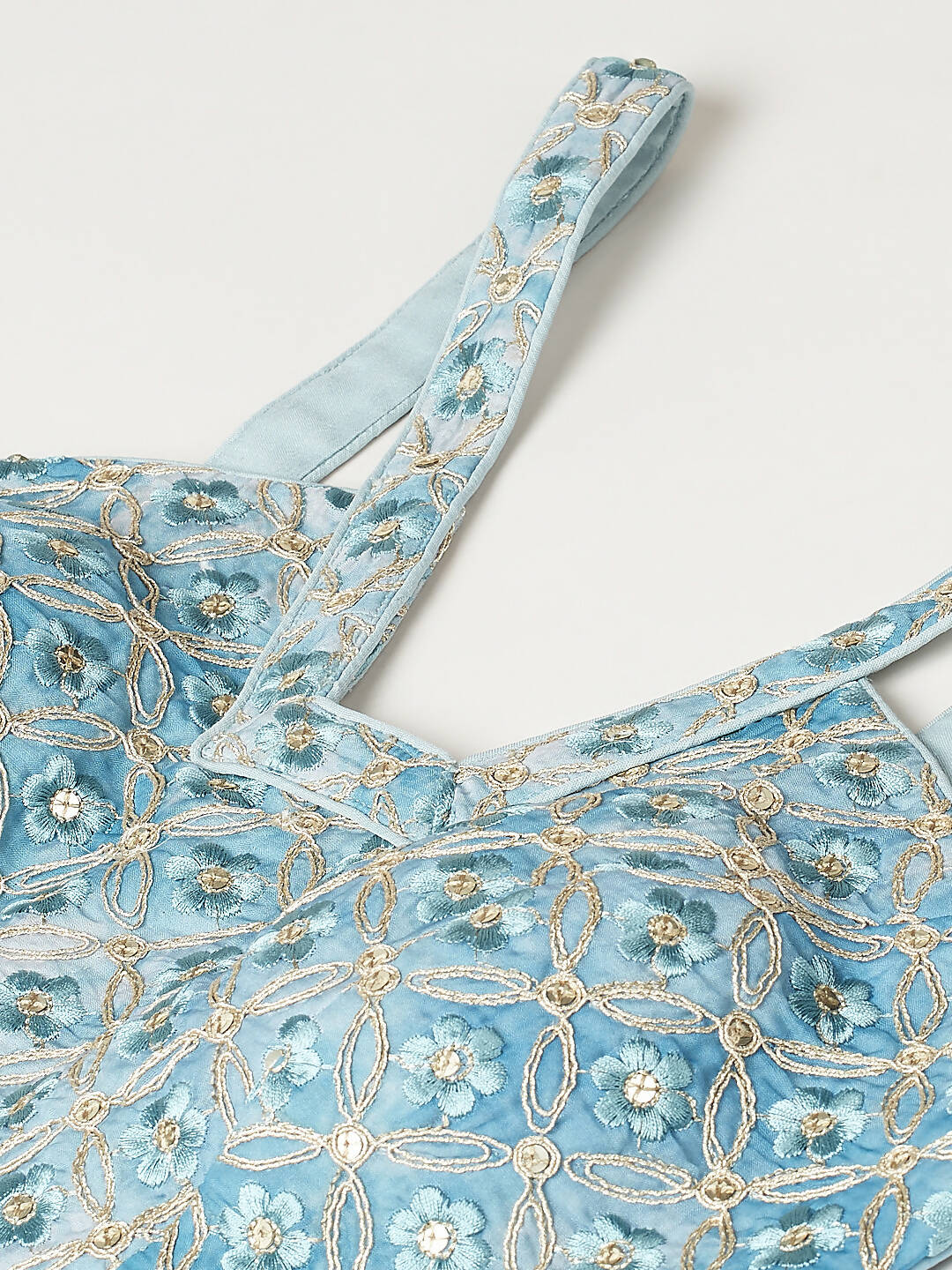 House of Panchhi Turquoise Blue Organza Floral Printed Lehenga choli & Dupatta | Swadesiicart