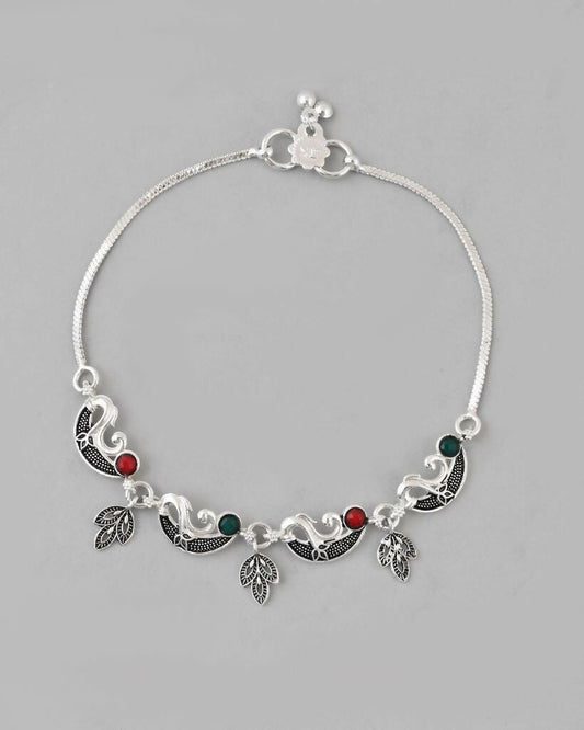 VOJ Set of 2 Silver Plated Meenakari Multi Color Anklet - Swadesiicart