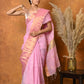 Very Much Indian Handloom Pure Cotton Linen Saree With Golden Border - Pink | Swadesiicart