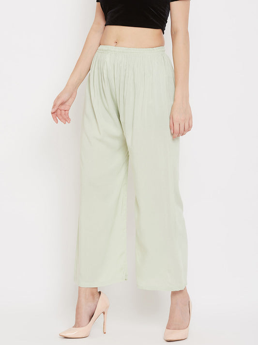 Wahe-NOOR Women's Pista Green Straight Solid Palazzo | Swadesiicart