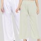 Wahe-NOOR Women's Solid White & Pista Green Rayon Palazzo (Set Of 2) | Swadesiicart
