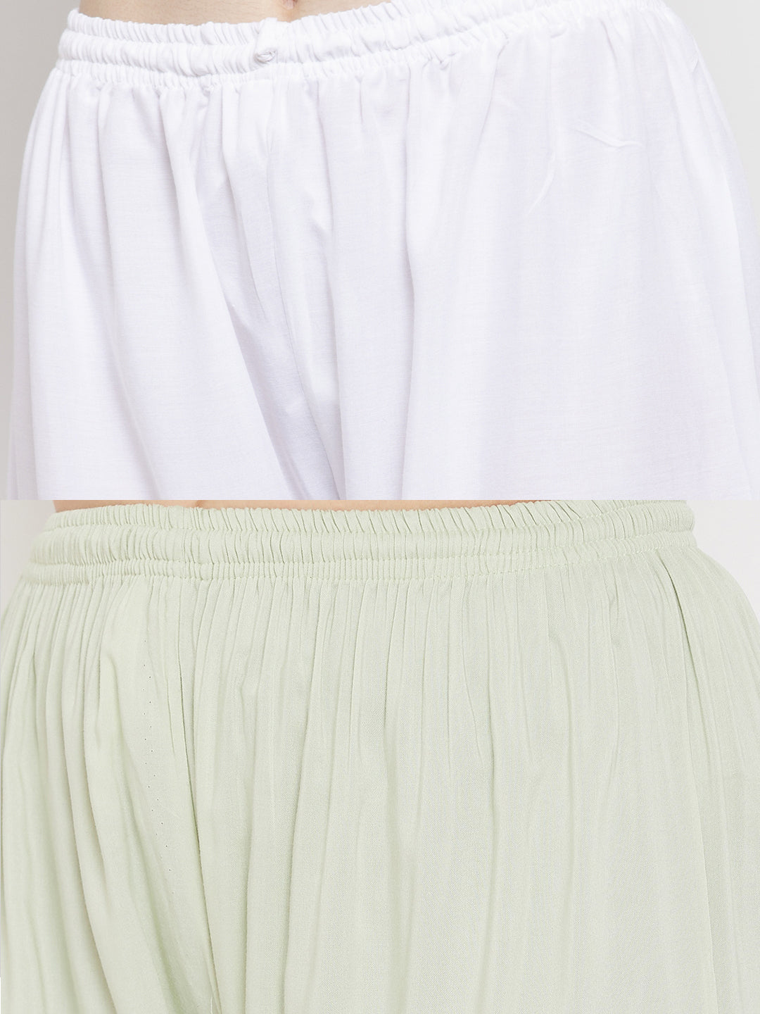 Wahe-NOOR Women's Solid White & Pista Green Rayon Palazzo (Set Of 2) | Swadesiicart