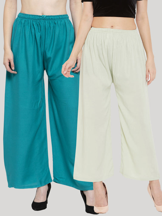 Wahe-NOOR Women's Solid Turquoise & Pista Green Rayon Palazzo (Pack Of 2) | Swadesiicart