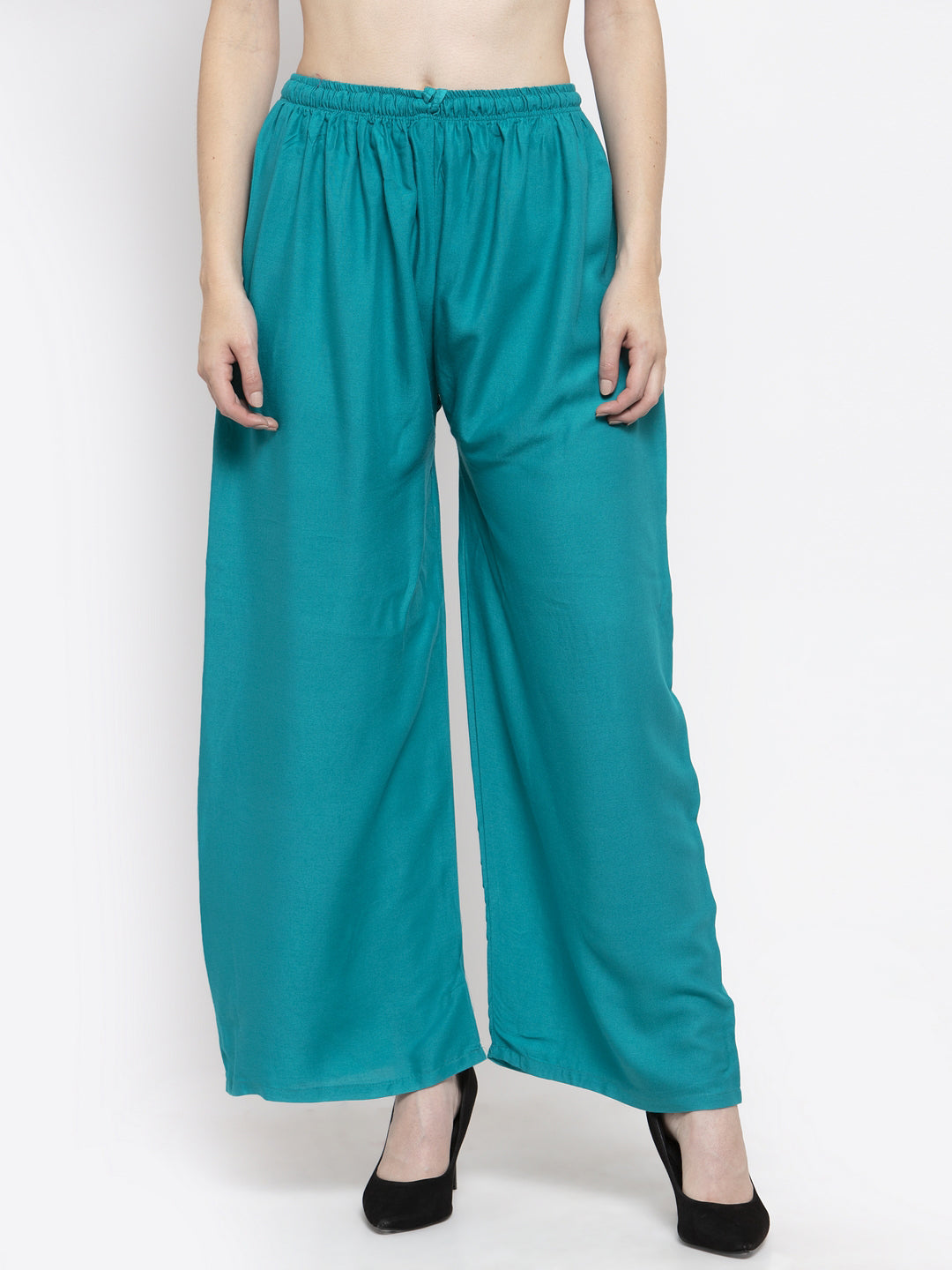 Wahe-NOOR Women's Solid Turquoise & Pista Green Rayon Palazzo (Pack Of 2) | Swadesiicart