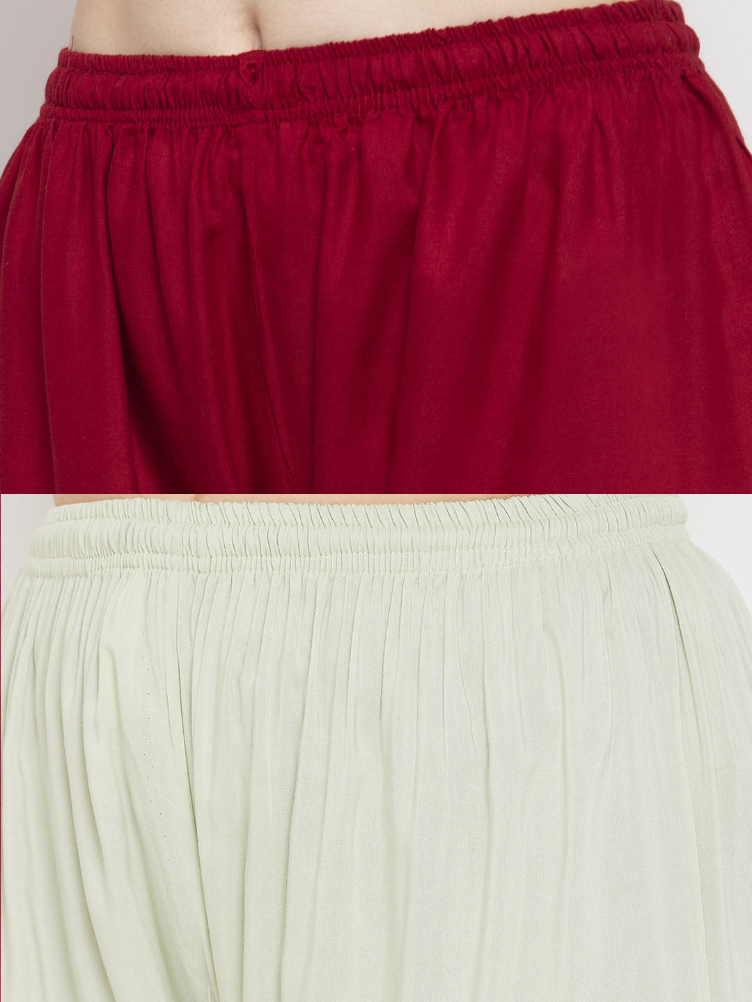 Wahe-NOOR Women's Solid Maroon & Pista Green Rayon Palazzo (Set Of 2) | Swadesiicart