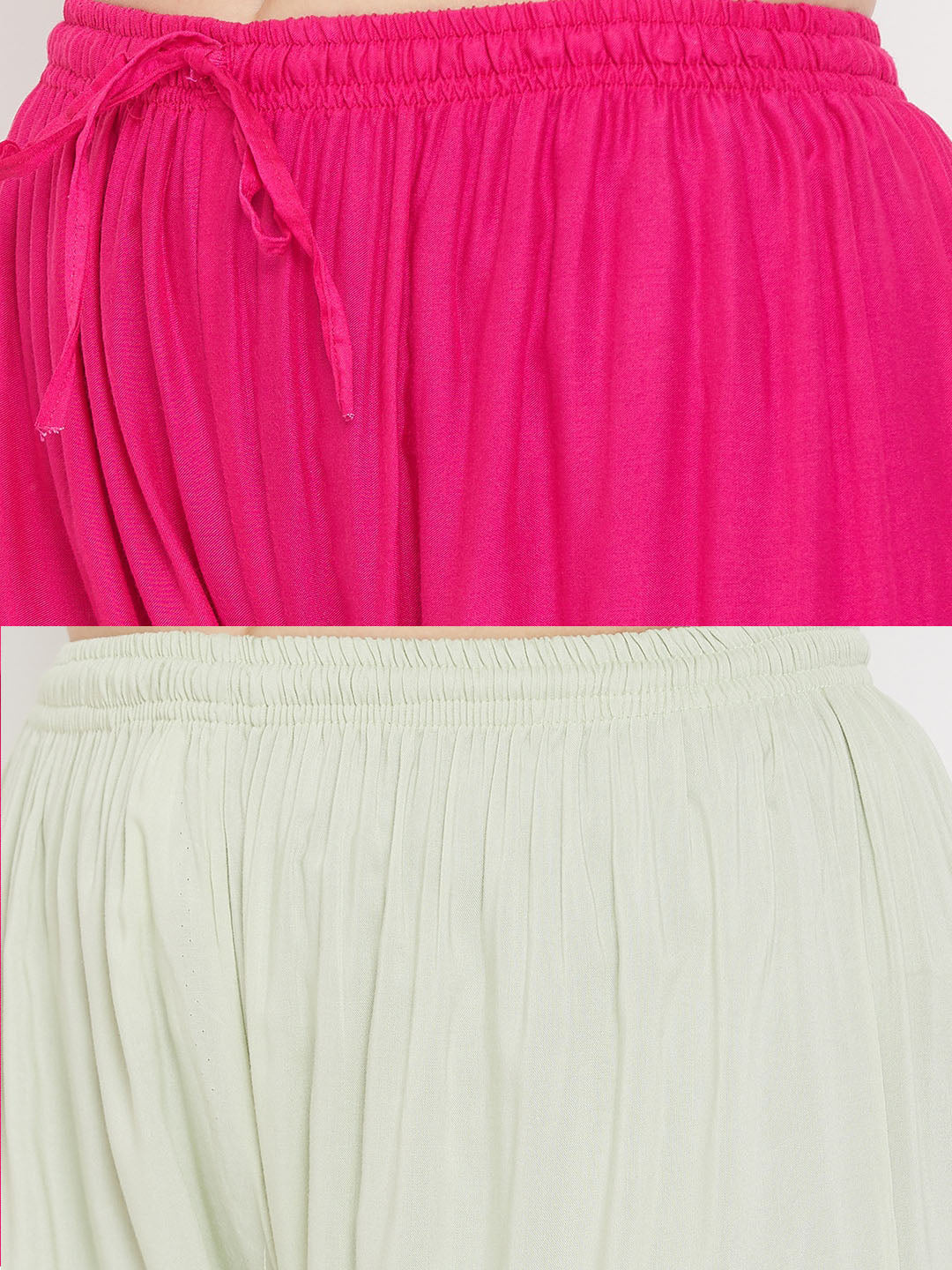 Wahe-NOOR Women's Solid Magenta & Pista Green Rayon Palazzo (Set Of 2) | Swadesiicart