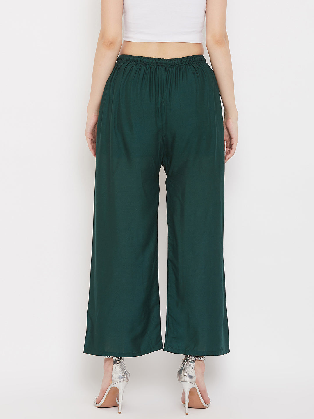 Wahe-NOOR Women's Solid Pista Green & Bottle Green Rayon Palazzo (Set Of 2) | Swadesiicart