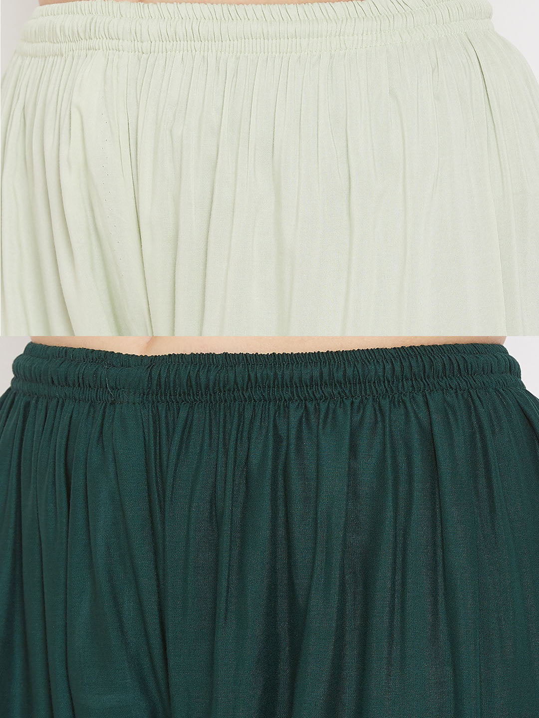 Wahe-NOOR Women's Solid Pista Green & Bottle Green Rayon Palazzo (Set Of 2) | Swadesiicart