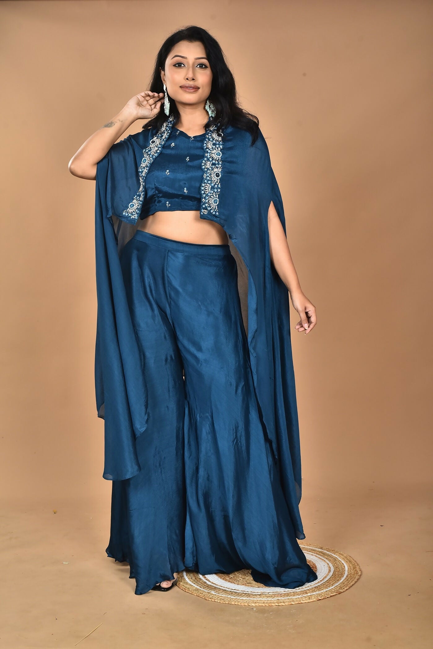 Morchari Women And Hand Embroidery Palazzo Set-Blue - Swadesiicart