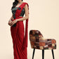 Red Imported Fabric Plain Ready to wear Saree with stitched Blouse - Vrinda | Swadesiicart
