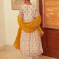 Janasya Women's White Chiffon Lurex Floral Printed Festive Flared Kurta Set | Swadesiicart