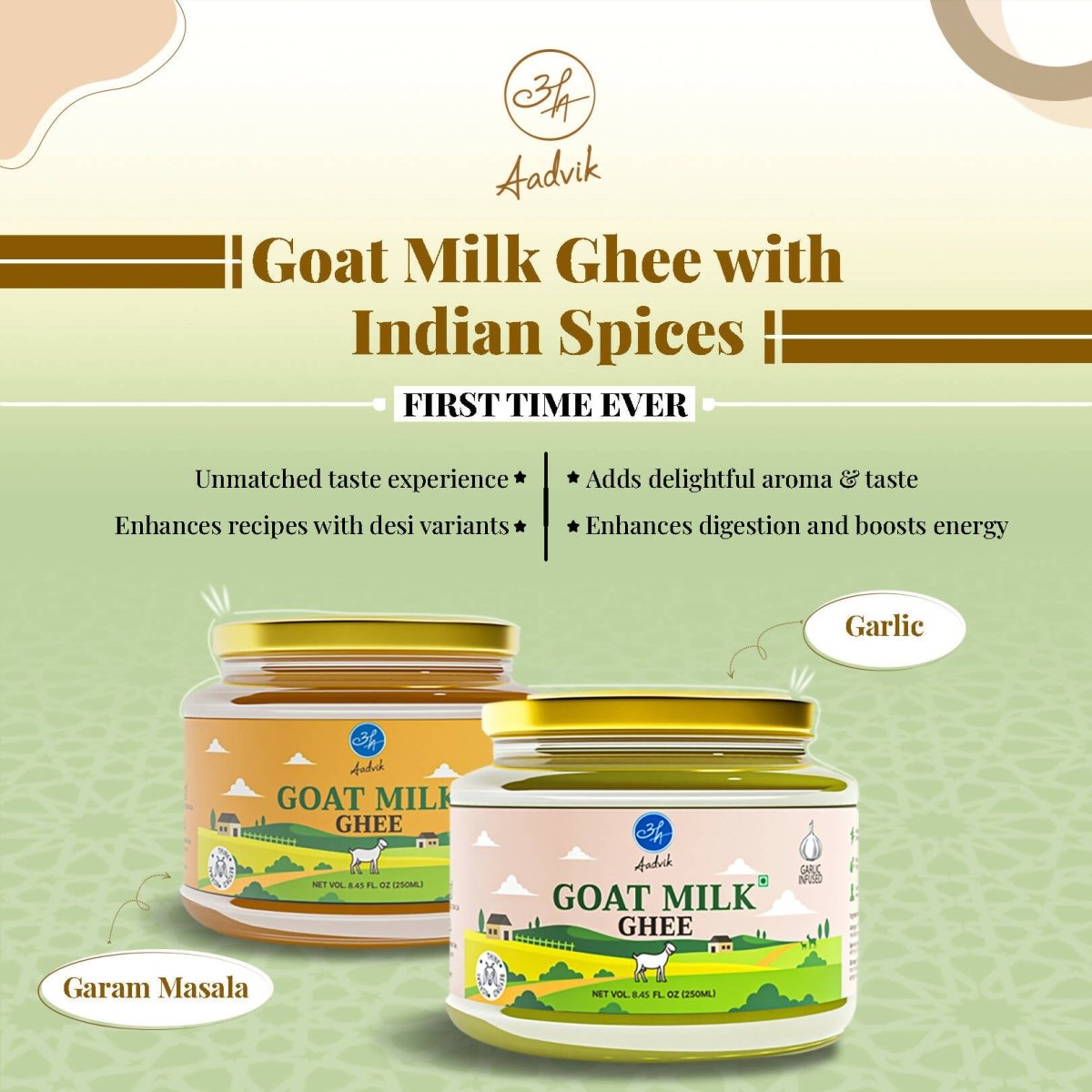 Aadvik A2 Goat Milk Ghee Infused with Garlic | Made From Grass Fed Goat Milk | Pure Organic Ghee - Swadesiicart
