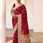 Joban Fashion Red Crepe Chiffon Pure Handloom Banarasi Silk Saree | Swadesiicart