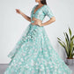House of Panchhi Turquoise Blue Organza Sequins, Zarkan And Thread Embroidery Lehenga Choli & Dupatta | Swadesiicart