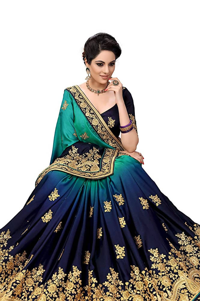 Sarvadarshi Fashion Women's Blue Barfi Silk Heavy lace Embroidery work Saree With blouse piece | Swadesiicart