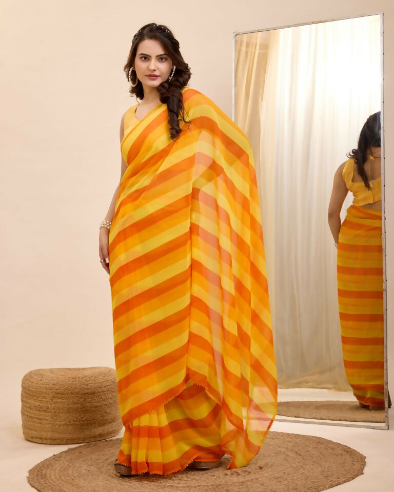 Yellow Georgette Designer Printed Ready To Wear Saree - Ibiza | Swadesiicart