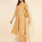 Janasya Women's Mustard Moss Floral Printed Casual Front Slit Co-ords - Swadesiicart
