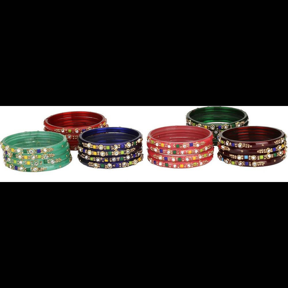 Afast Bridal Wedding & Party Fashionable Colorful Glass Bangle/Kada Set, Pack Of 24 - Swadesiicart