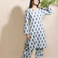 Breathables Women’S Cream Cotton Indian Motif Butta Loungewear Co-Ord Set – Long Kurta & Pants
