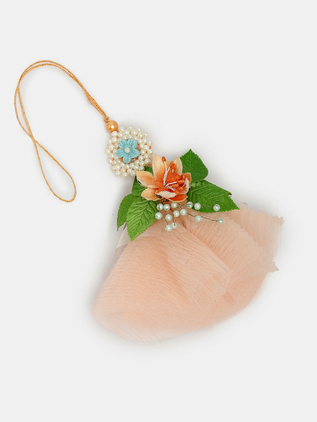 NVR Women & Men Set of 2 Peach Floral Design Pearl Beaded Bhaiya Bhabi Rakhi With Roli Chawal & Chocolate | Swadesiicart