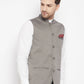 Even Apparels Grey Polyester Men's Nehru Jacket-Contrast Lining-Inbuilt Pocket Square | Swadesiicart