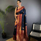Joban Fashion Banarasi Navy Blue Woven Soft Silk Saree | Swadesiicart