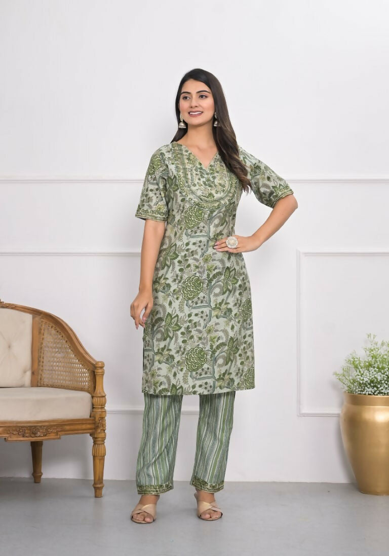 Festive Wear Ethnic Green chanderi Stitched Suit With Dupatta - Anbazaar - Swadesiicart