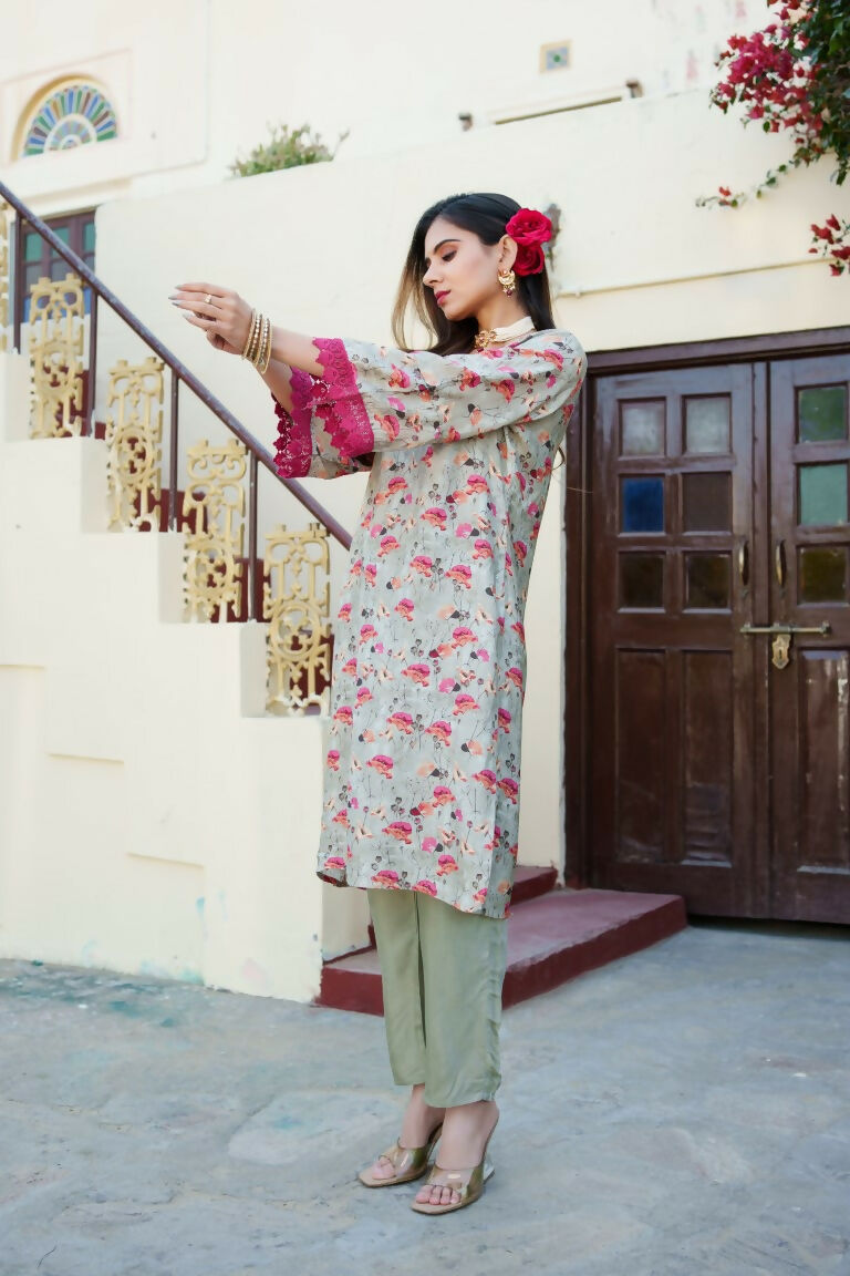 Vaasva Women Pista Green Muslin Embroidered Kurta & Pant Set | Swadesiicart