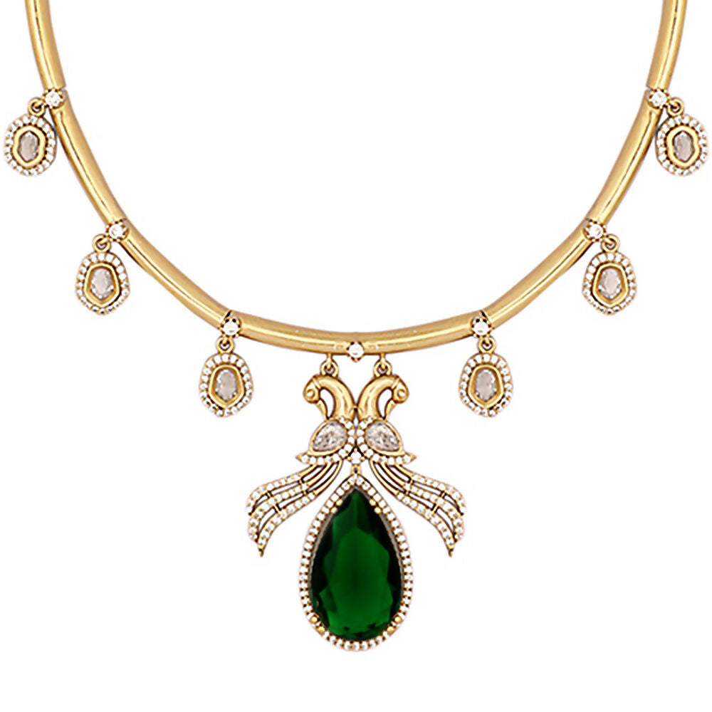 Nuyug 18K Gold Plated Pear Drop Emerald Edge Necklace Set | Swadesiicart