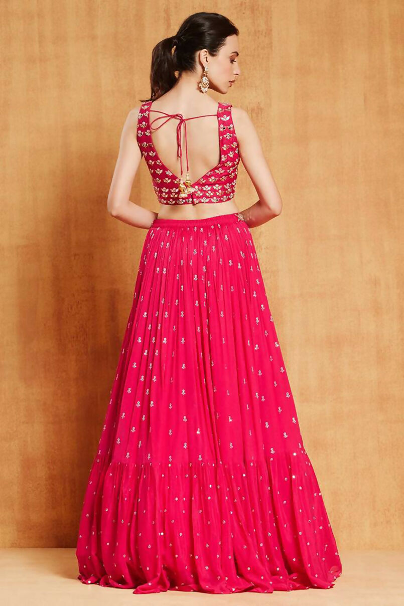 Jyoti Fashion Graceful Rani Pink Sequence with Zari Embroidered Faux Georgette Lehenga Choli with Dupatta | Swadesiicart