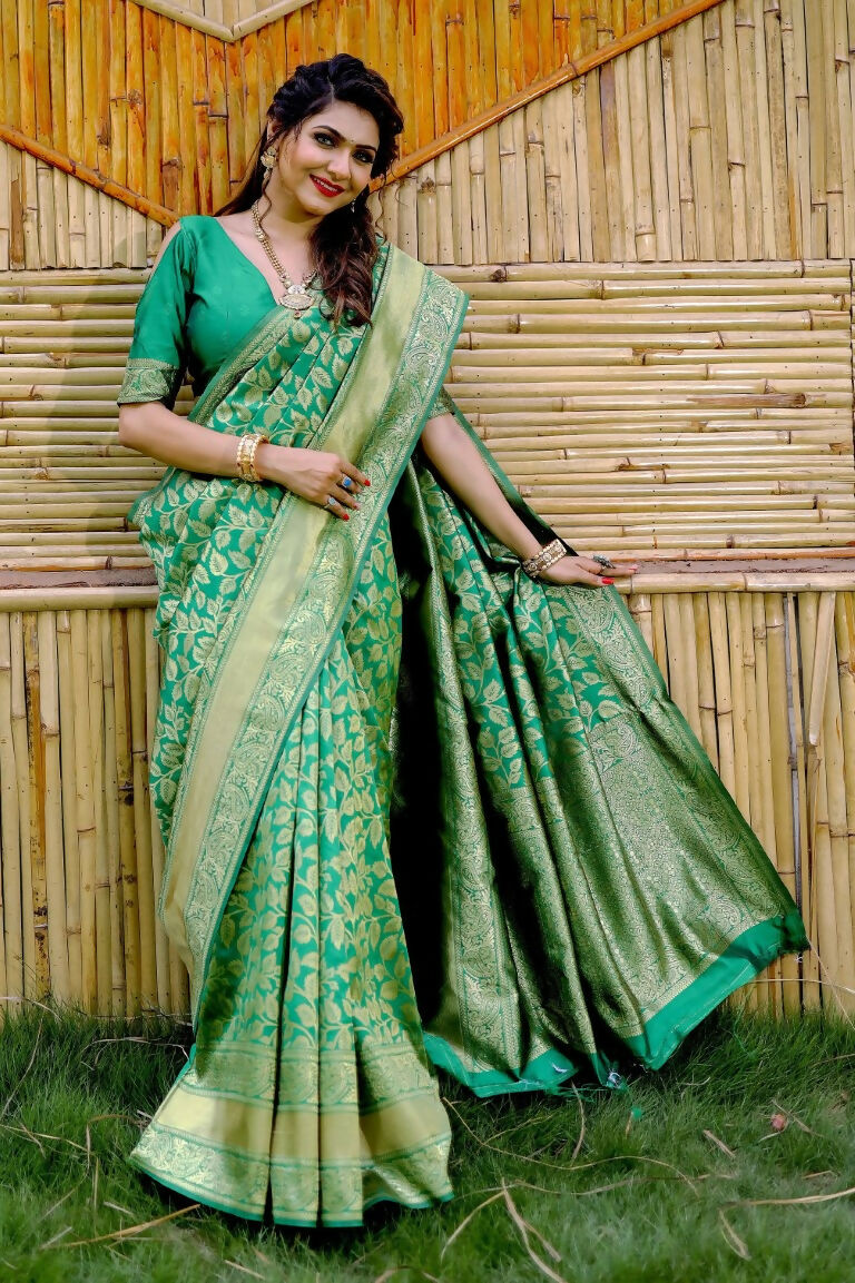 Partywear Designer Green Banarasi Silk Fancy Saree - Starwalk | Swadesiicart
