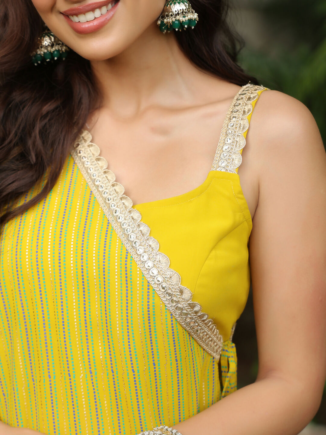 Janasya Yellow Georgette Solid Top Bottom Cape | Swadesiicart