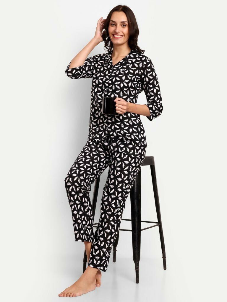 Alvano Beautiful Floral Print Co-ord set for Women's and Girls Rayon (Black) - Swadesiicart