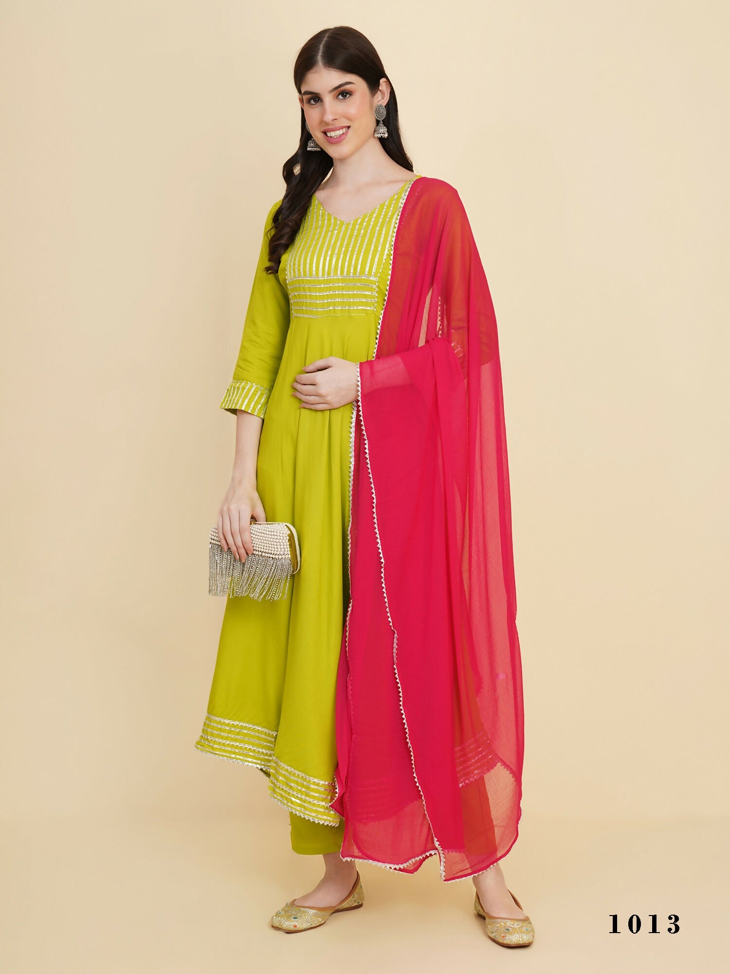 Designer Stylish lime green Cotton Stitched Suit With Dupatta - Tanisha | Swadesiicart