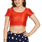 Aastha Fashion Women's Orange Art Silk Pom Pom Lace Readymade Blouse