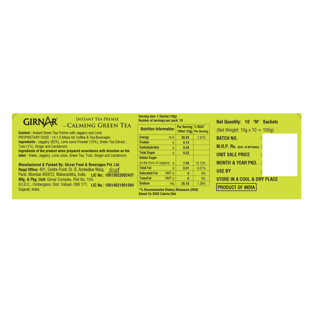 Girnar Instant Premix Calming Green Tea | Swadesiicart