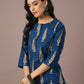 Myshka Women's Blue Printed Cotton Round Neck Party Tunic With Trousers Co-ord set - Swadesiicart